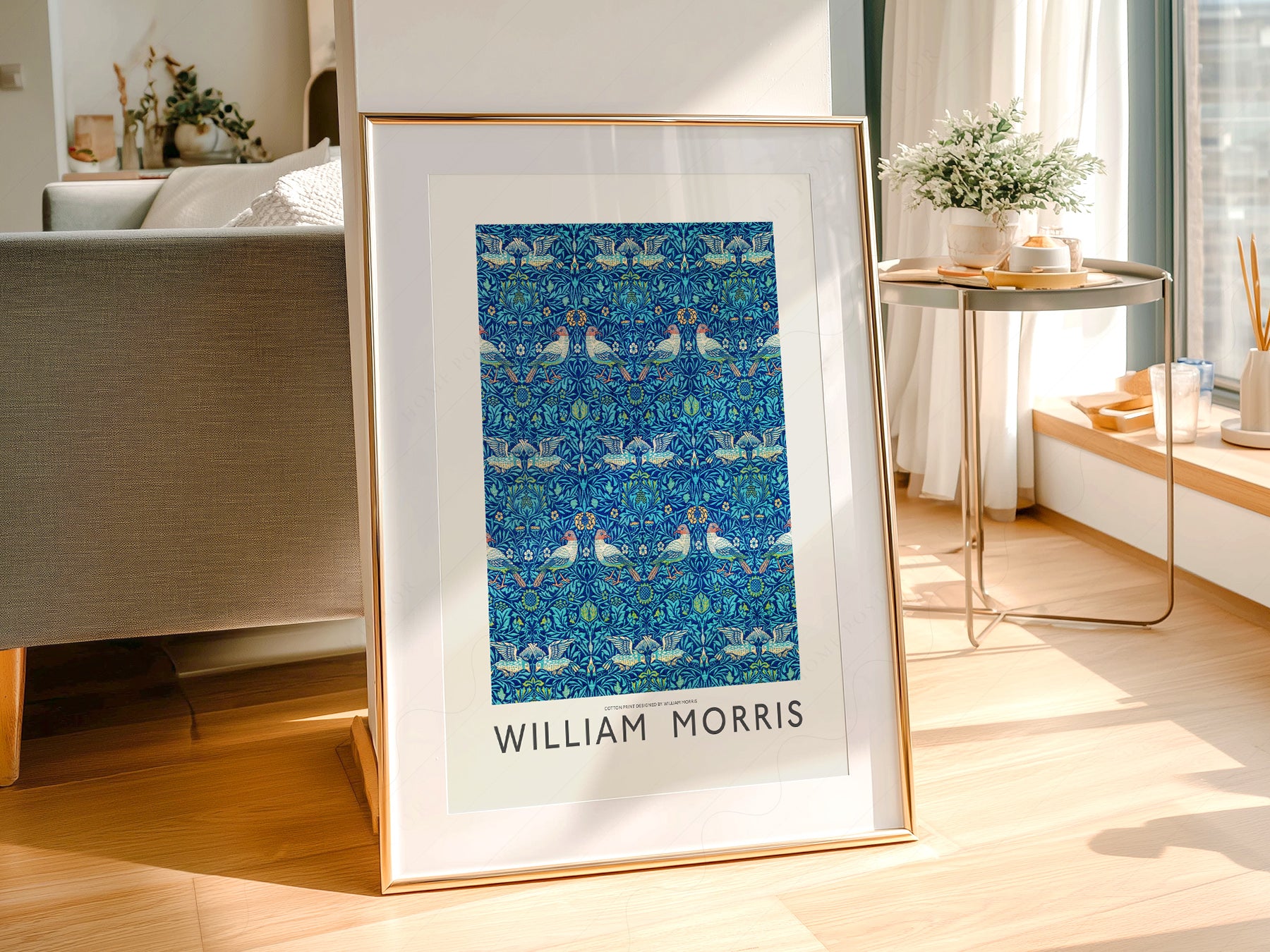 William Morris wall art in a cozy home study or reading room