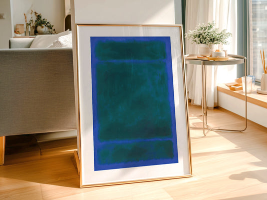 Mark Rothko Blue Green Untitled wall art print displayed in a bright modern living room