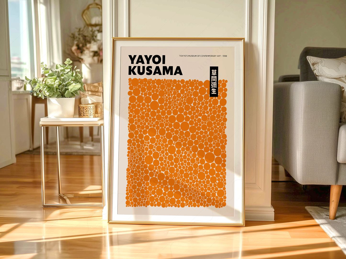 Yayoi Kusama Print, Contemporary Wall Decor, Orange Dots