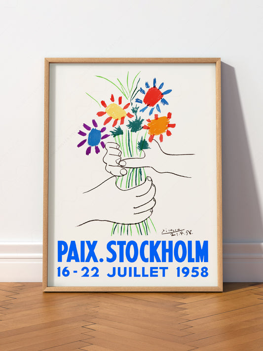 Pablo Picasso Bouquet of Peace wall art print displayed in a bright modern living room