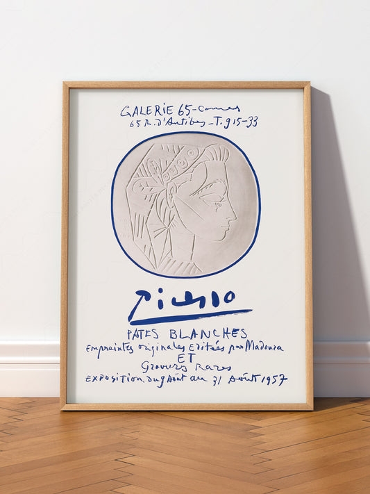 Pablo Picasso Galerie 65 Pâtes Blanches wall art print displayed in a bright modern living room