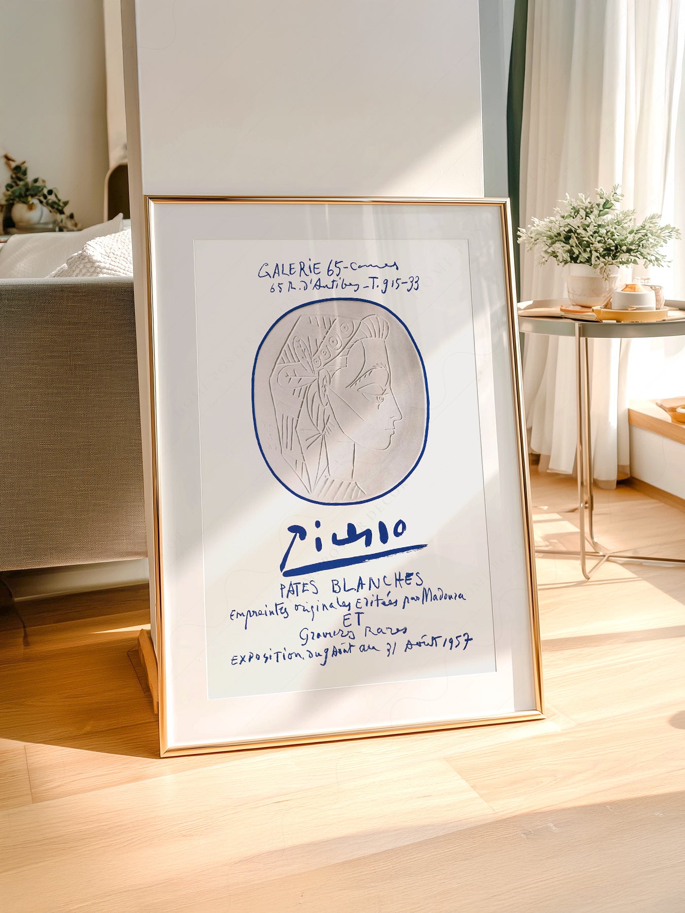 Pablo Picasso art print styled in a Scandinavian bedroom