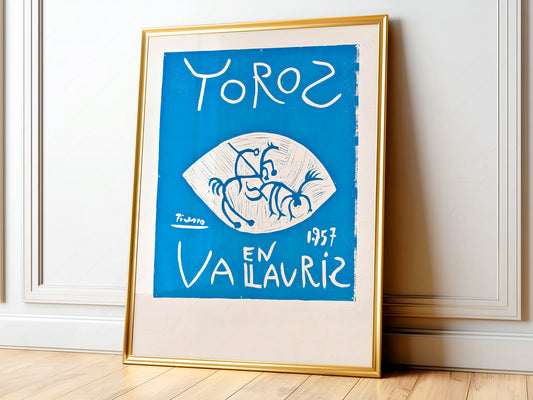 Pablo Picasso, Toros en Vallauris, Linocut in blue print