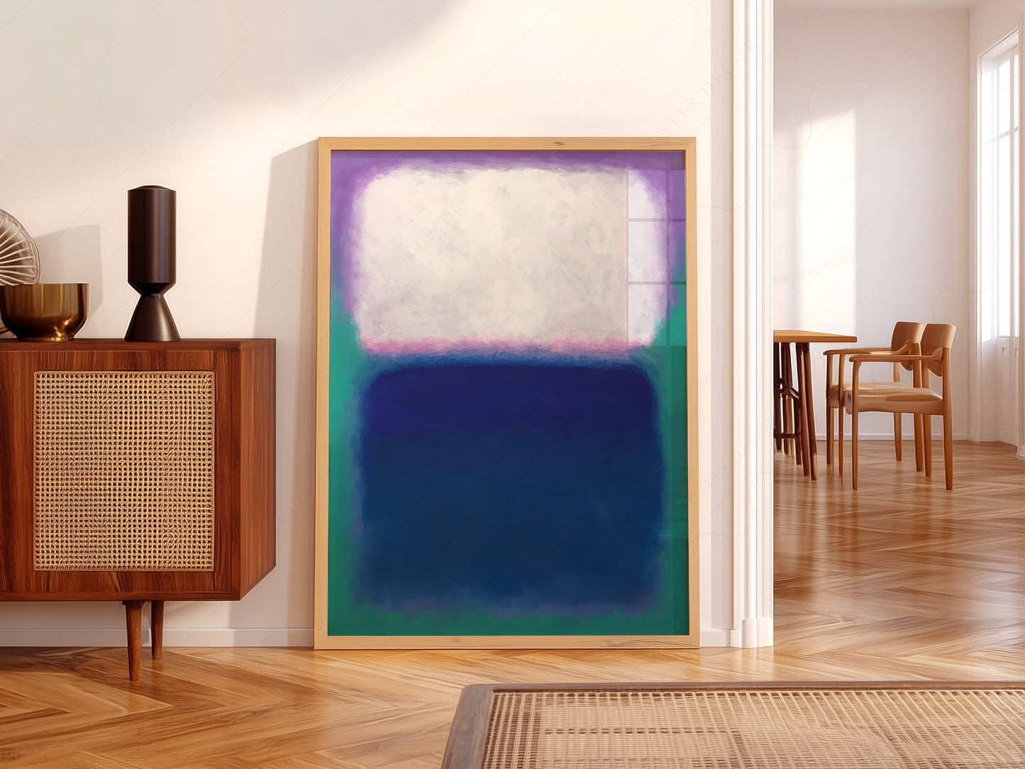 Mark Rothko art print styled in a Scandinavian bedroom