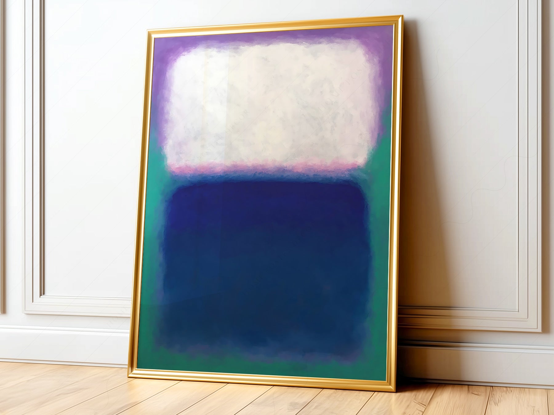 Mark Rothko untitled color field art print featuring purple, white, teal, and deep blue abstract rectangles.