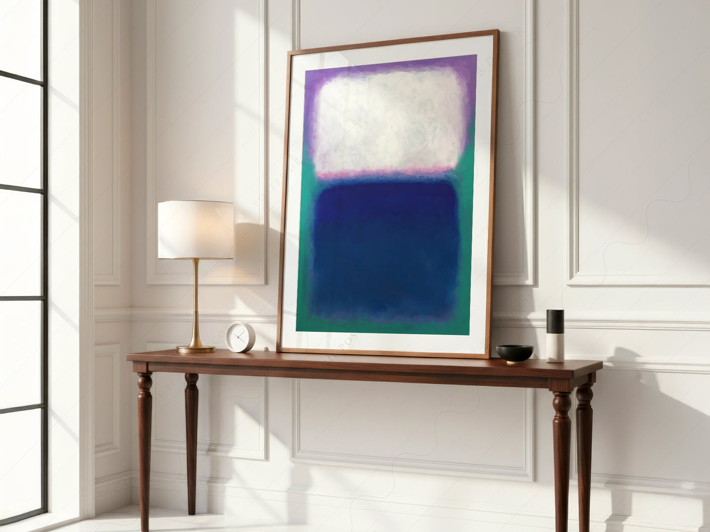 Mark Rothko Untitled Color Field print styled in a mid-century modern dining room