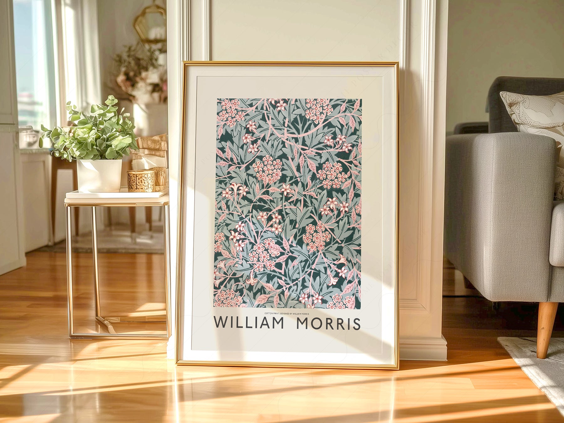 Nursery gallery wall featuring William Morris Jasmine Flower art print