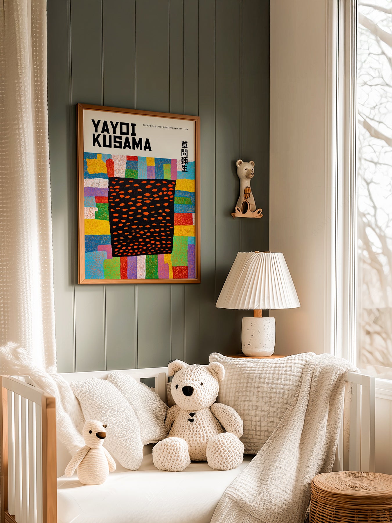 Yayoi Kusama Infinity Fields in a light-filled Japandi-inspired living space