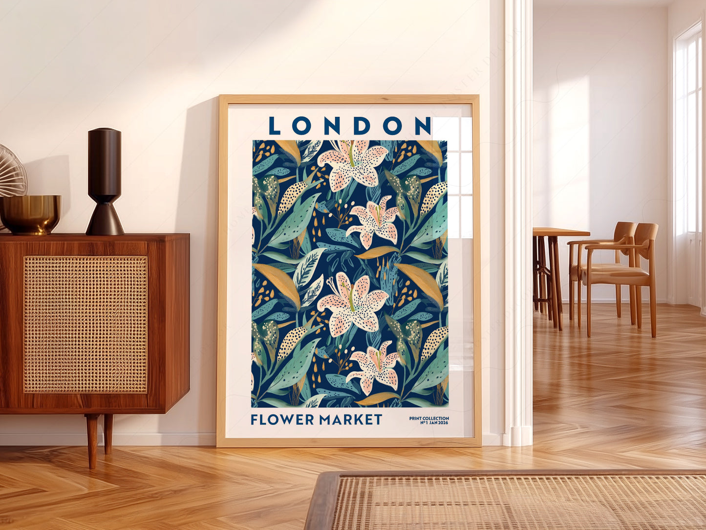 Flower Market London, Floral Wall Art - Fall Collection Blue