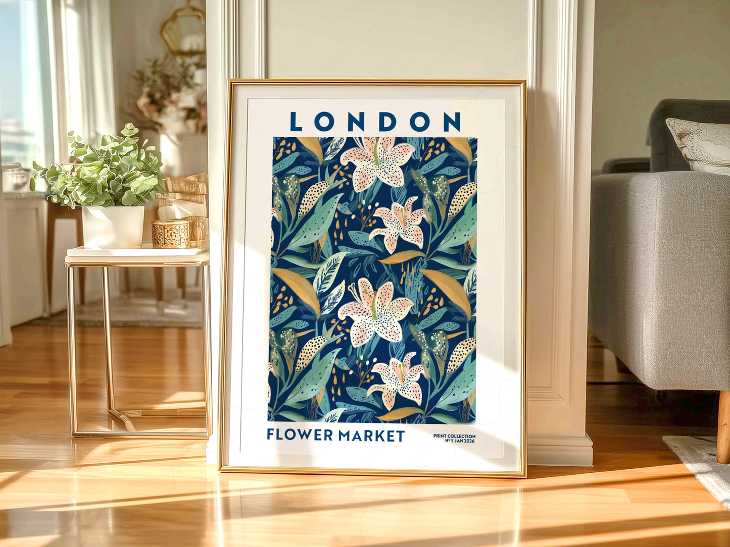 Flower Market London, Floral Wall Art - Fall Collection Blue
