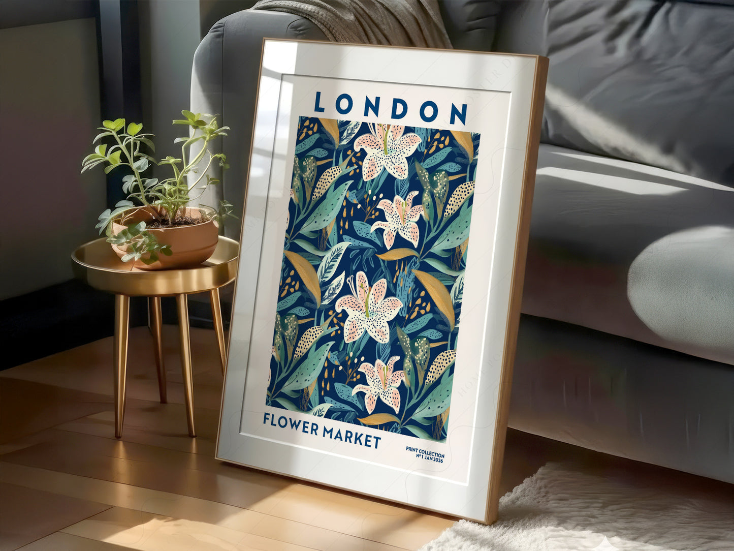Flower Market London, Floral Wall Art - Fall Collection Blue