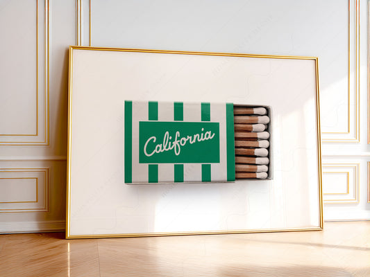 California Print, Chic home decor, Vintage matchbok art