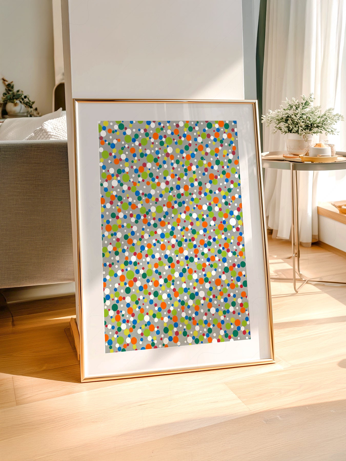 Children's wall art – Yayoi Kusama Dots in a Scandi-style nursery