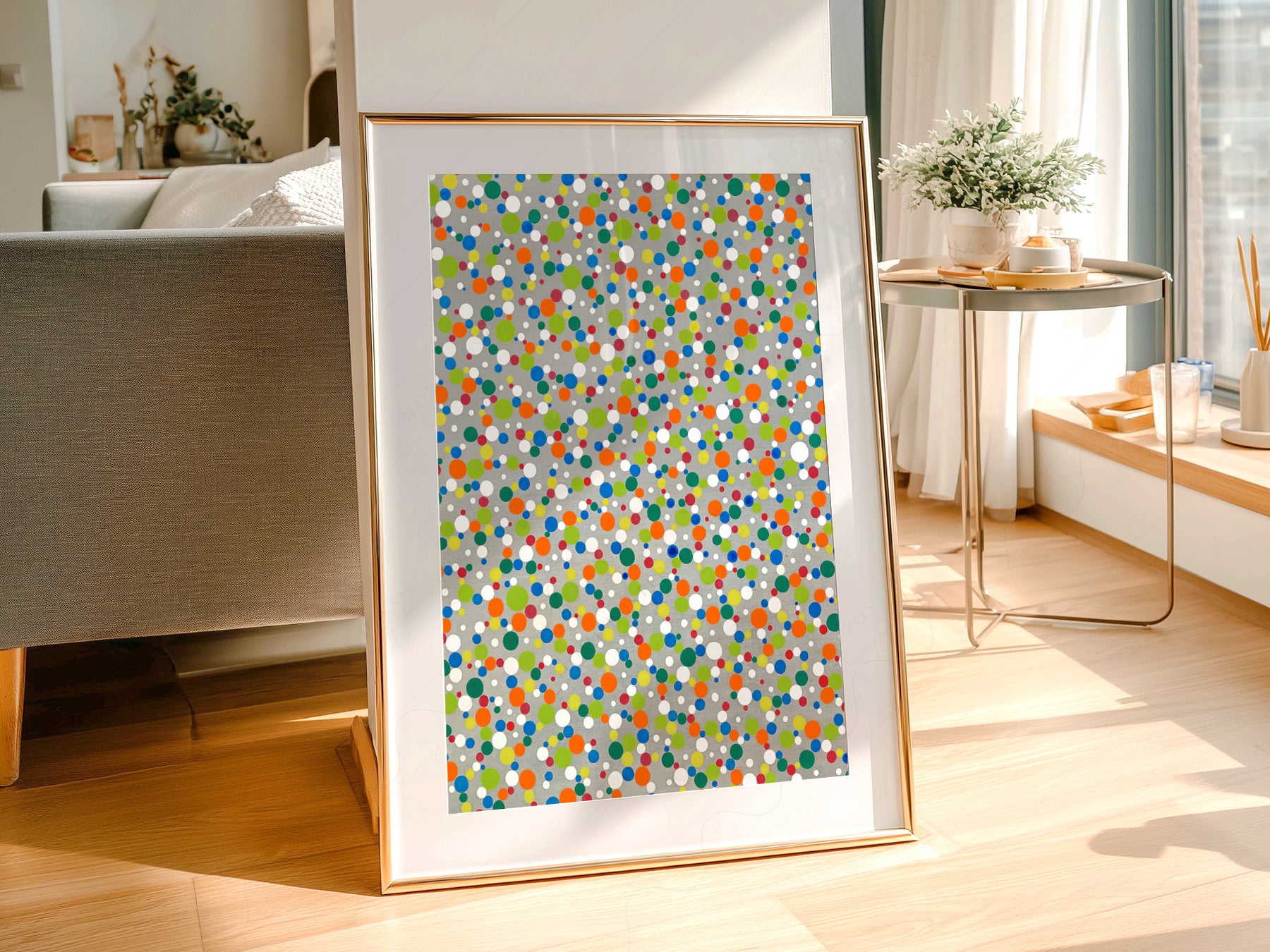 Nursery gallery wall featuring Yayoi Kusama Dots art print