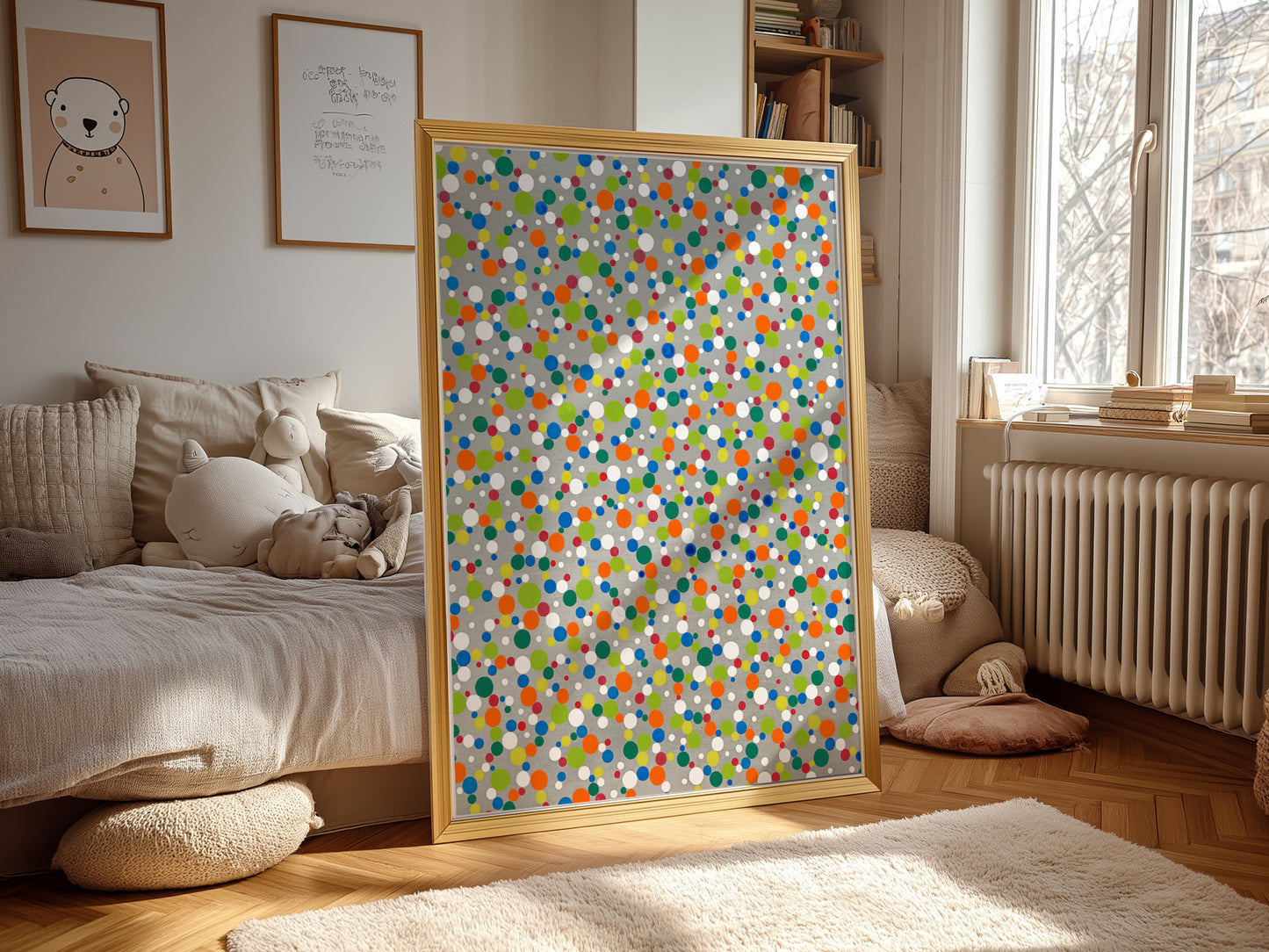 Yayoi Kusama Dots displayed in a gender-neutral children's bedroom