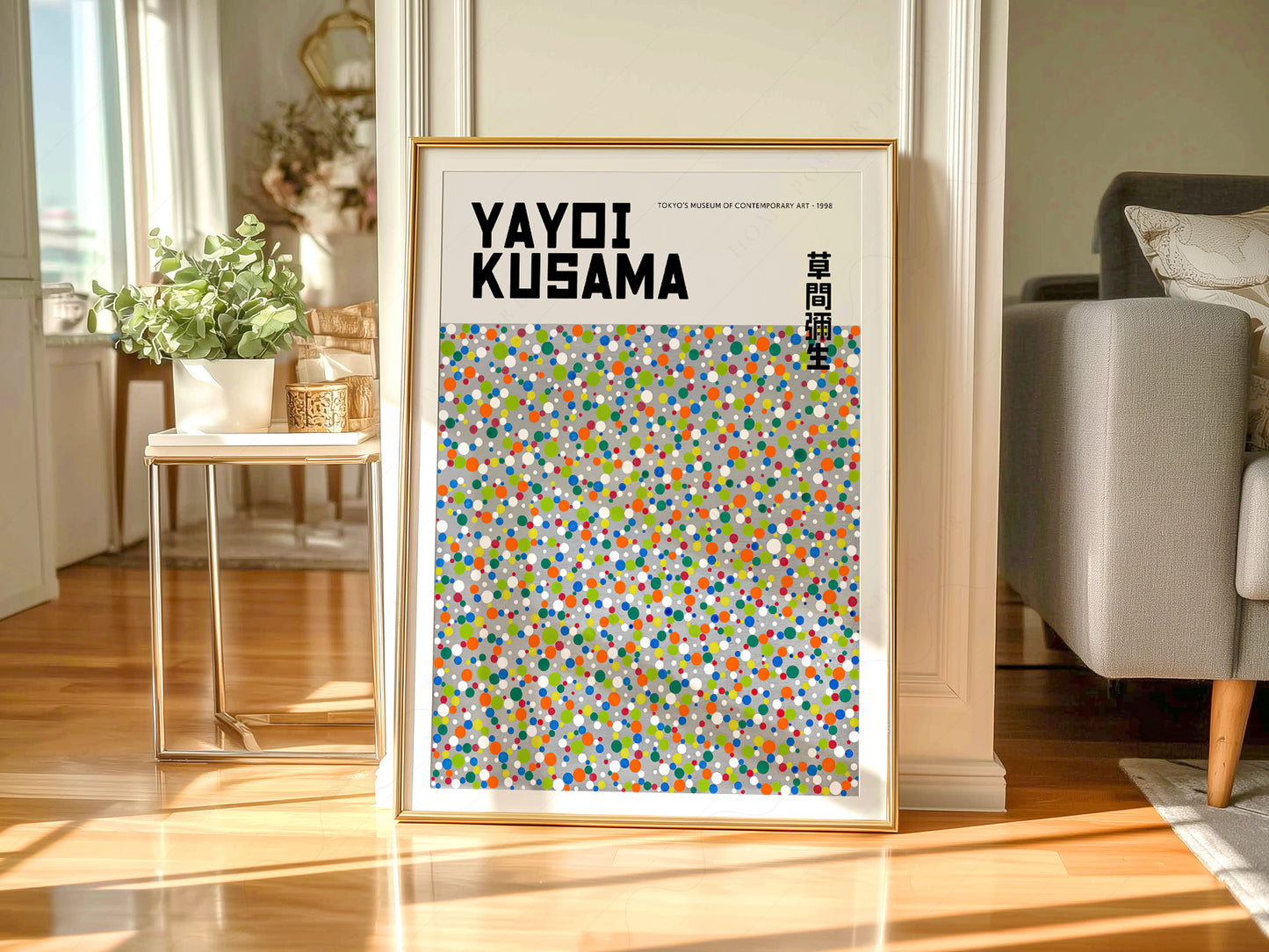 Nursery gallery wall featuring Yayoi Kusama Colorful Dots art print