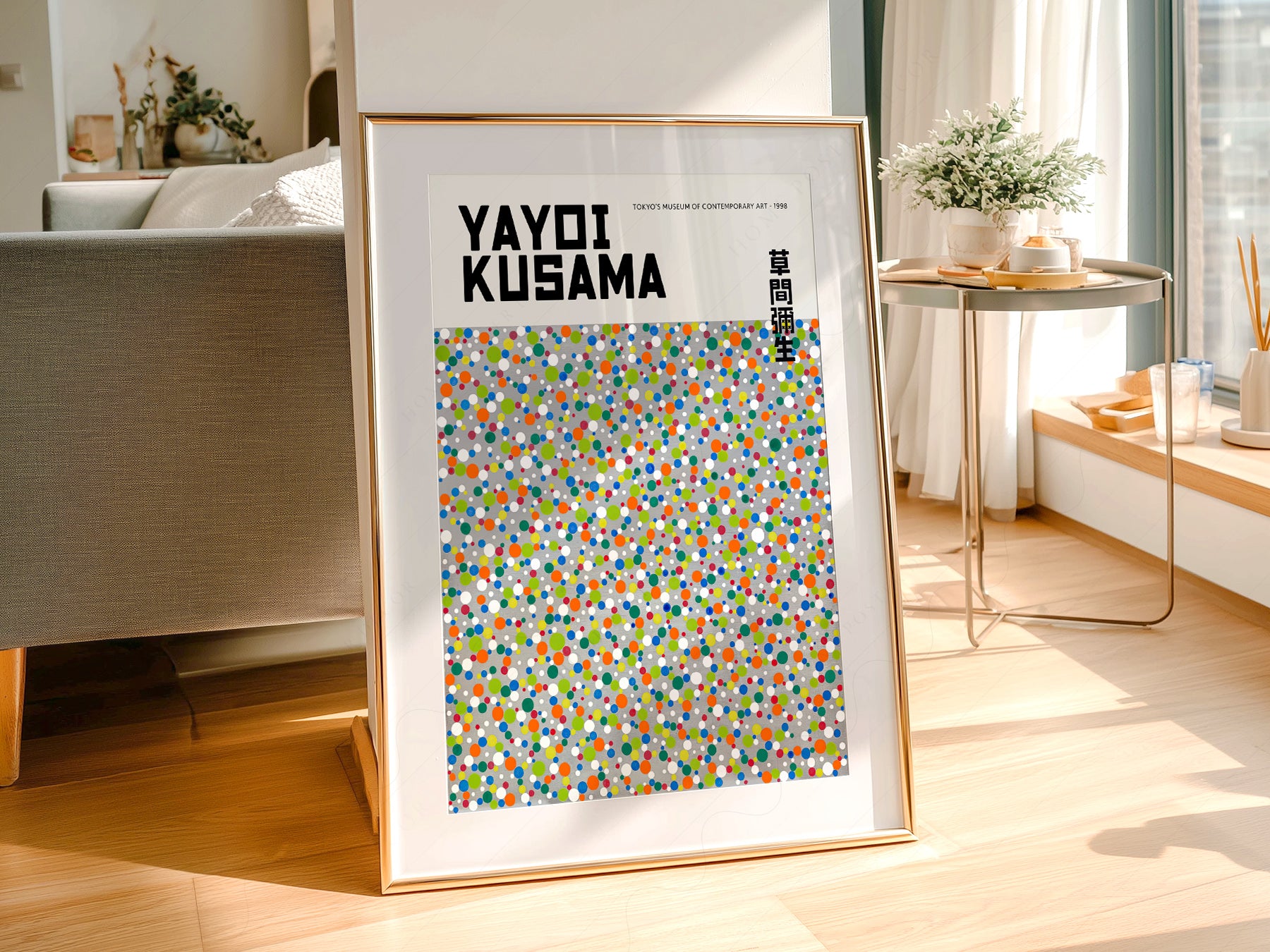 Close-up of Yayoi Kusama Colorful Dots nursery print on Premium Matte Paper
