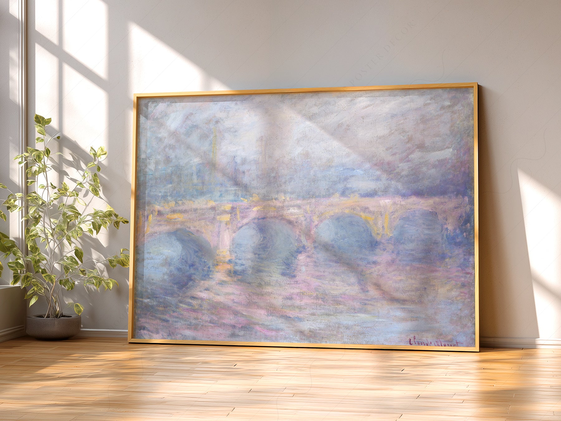 Claude Monet art print styled in a Scandinavian bedroom