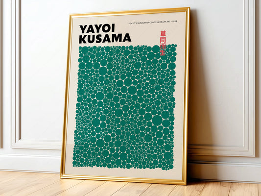 Yayoi Kusama Print, Green Dots, Modern wall art