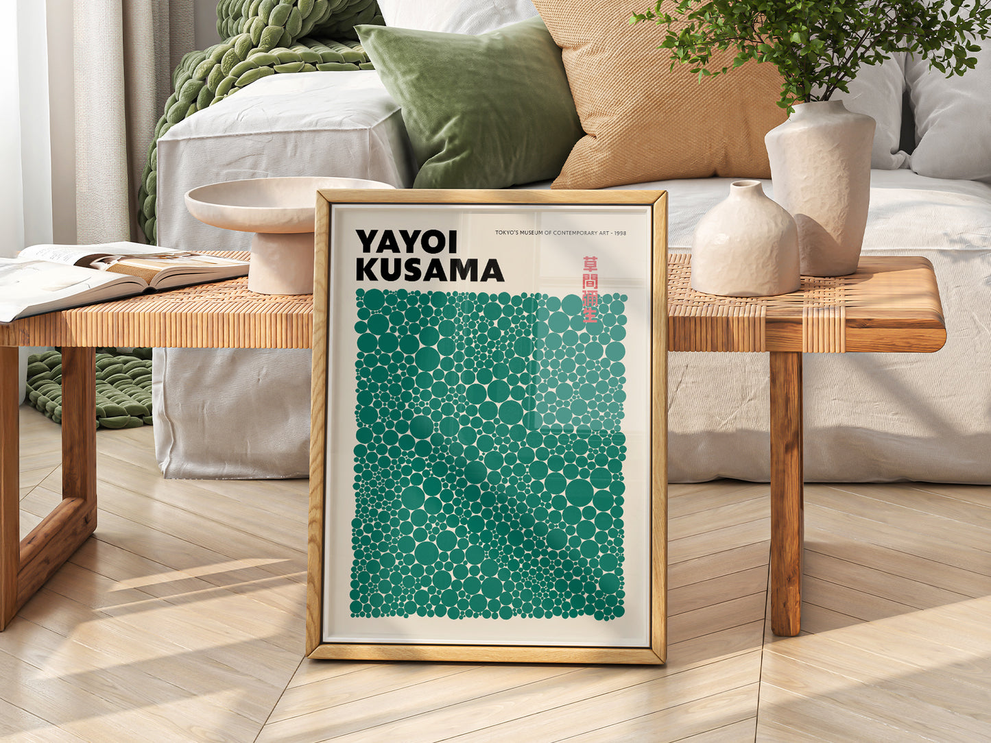 Yayoi Kusama Print, Green Dots, Modern wall art