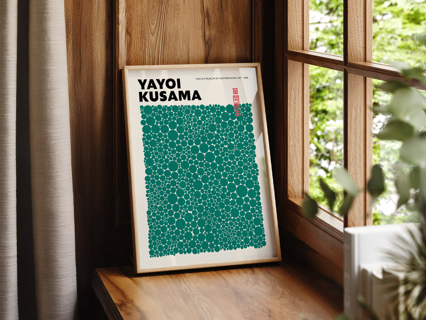Yayoi Kusama Print, Green Dots, Modern wall art