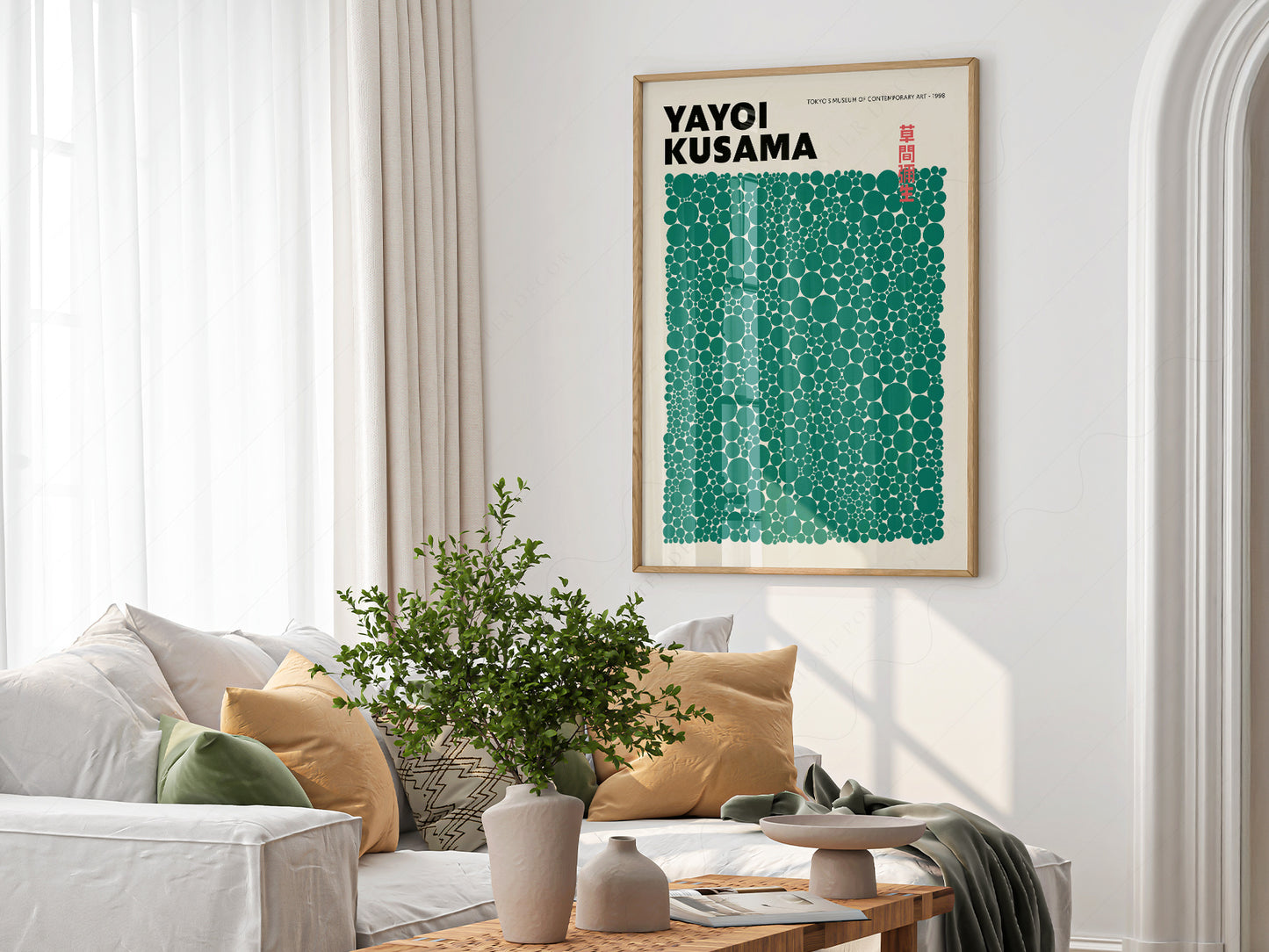 Yayoi Kusama Print, Green Dots, Modern wall art