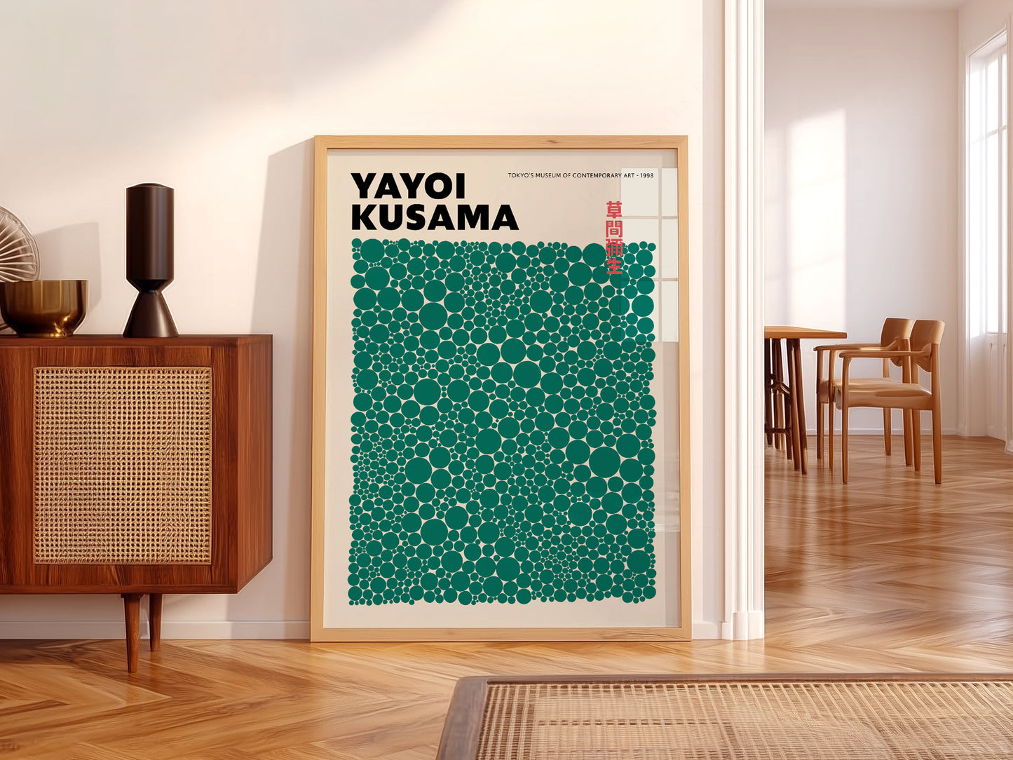 Yayoi Kusama Print, Green Dots, Modern wall art