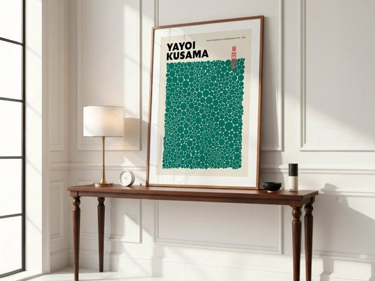 Yayoi Kusama Print, Green Dots, Modern wall art