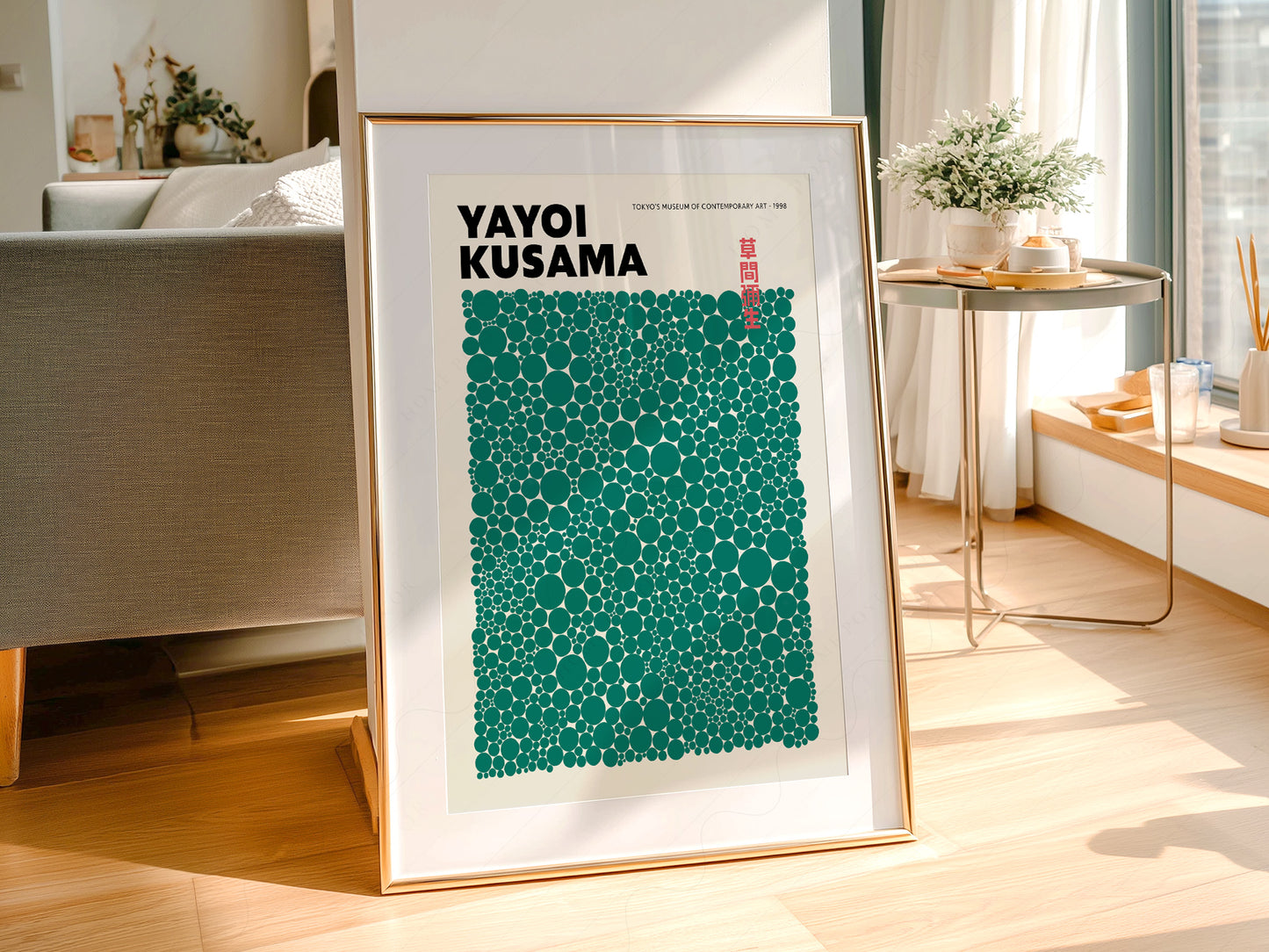 Yayoi Kusama Print, Green Dots, Modern wall art