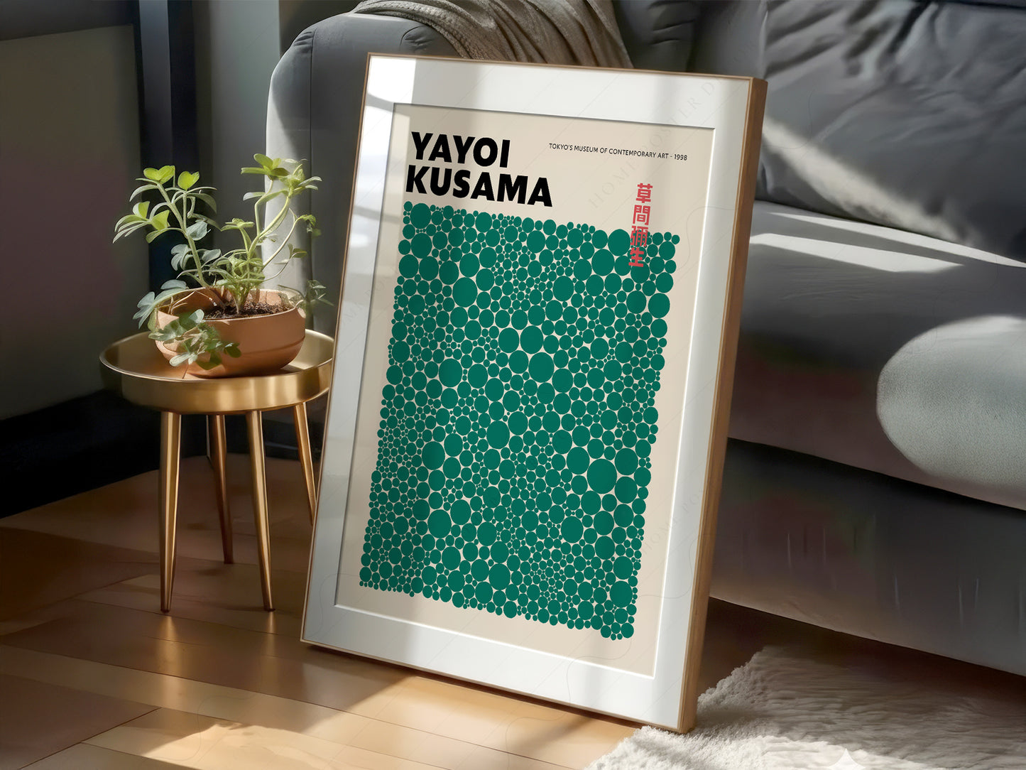 Yayoi Kusama Print, Green Dots, Modern wall art
