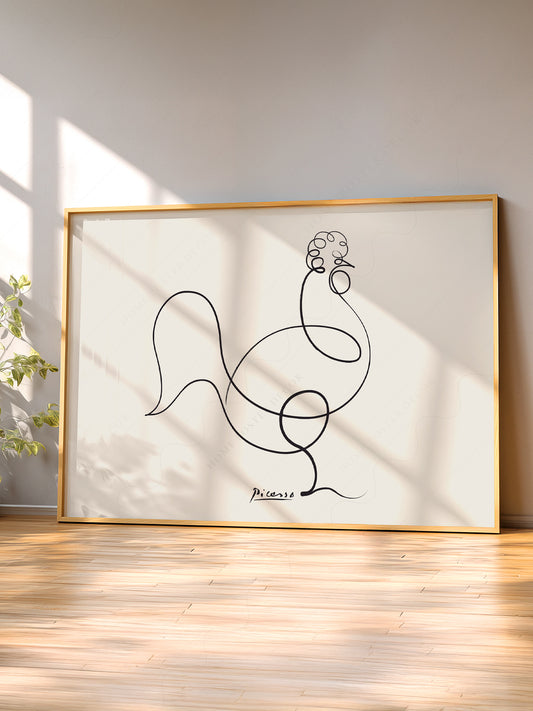 Pablo Picasso Le Coq The Rooster Line wall art print displayed in a bright modern living room