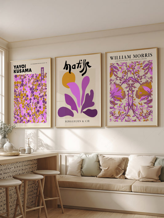 Matisse Morris Kusama Set of 3 Prints – Purple Gallery – fine art print wall decor