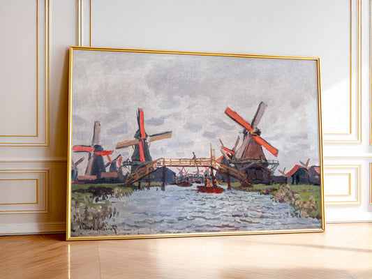 Claude Monet Poster, Windmills near Zaandam - Netherlands