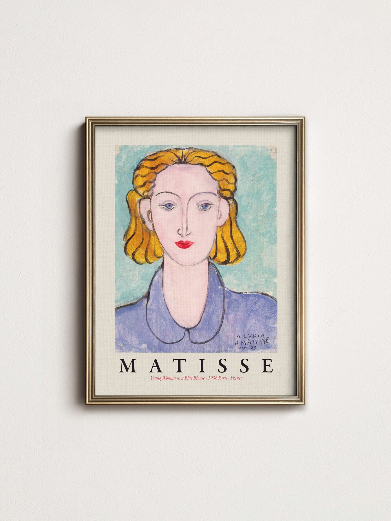 Henri Matisse Young Woman in a Blue Blouse Art Print – Modern Portrait Poster