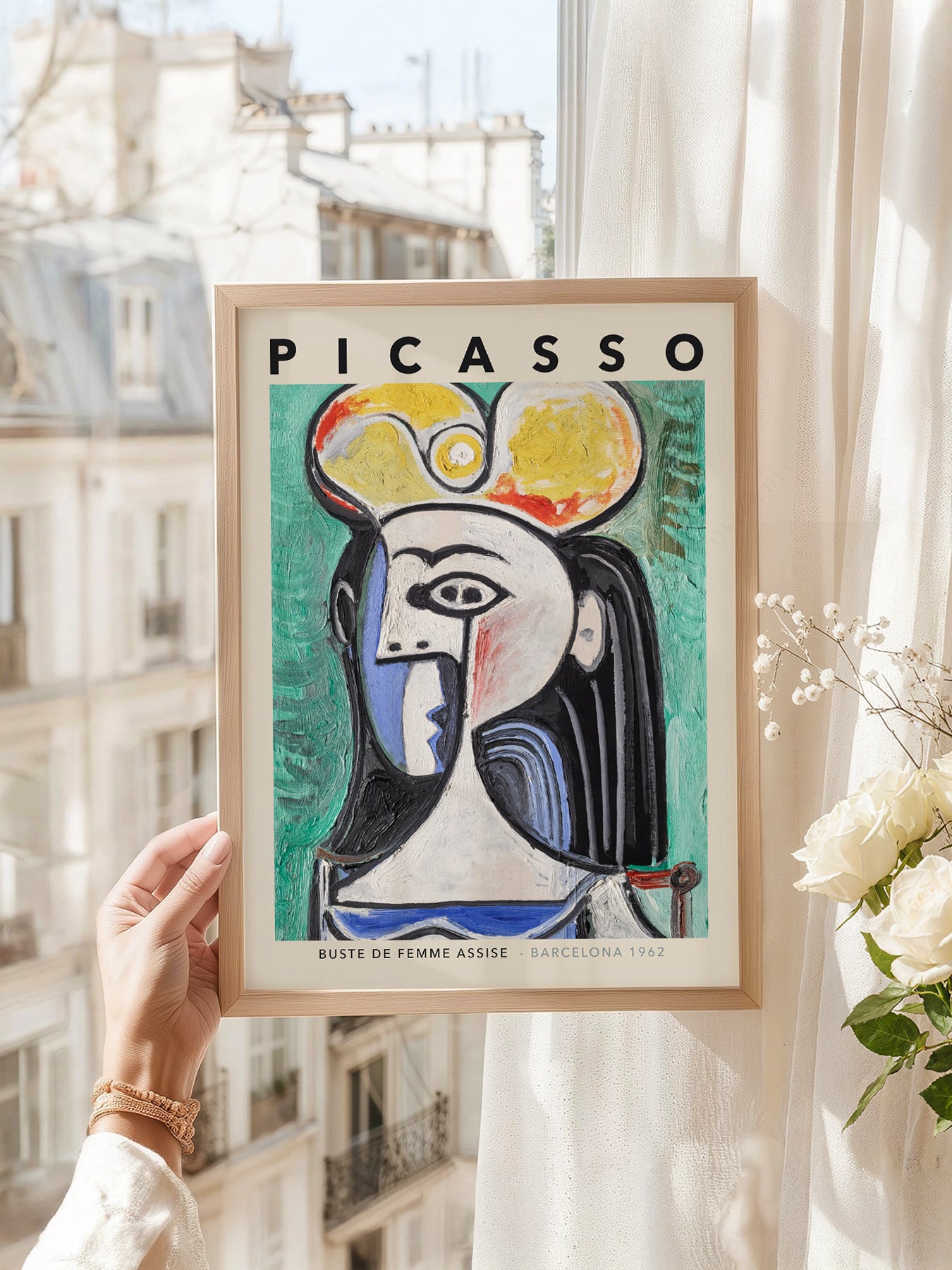 Pablo Picasso art print as wall decor in a minimalist home office