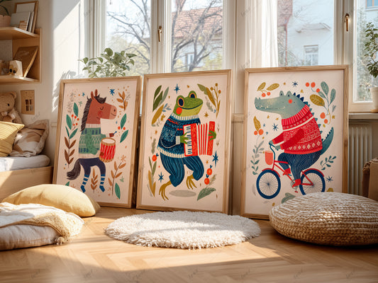 Set of Three Animal Nursery Prints – Charming Wall Decor for Nursery