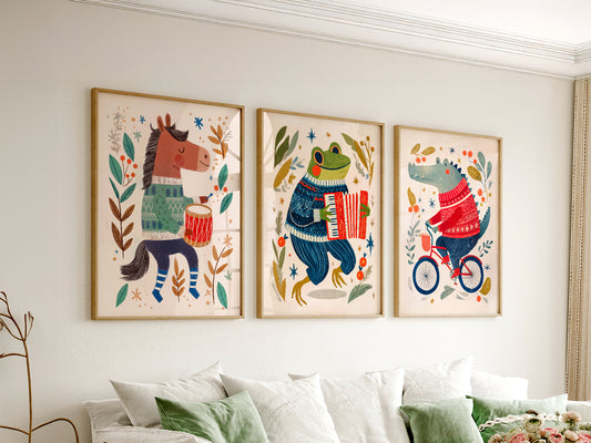 Set of Three Animal Nursery Prints – Charming Wall Decor for Nursery