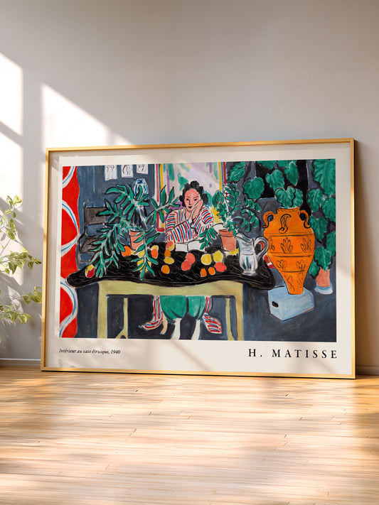 Henri Matisse Interior with Etruscan wall art print displayed in a bright modern living room