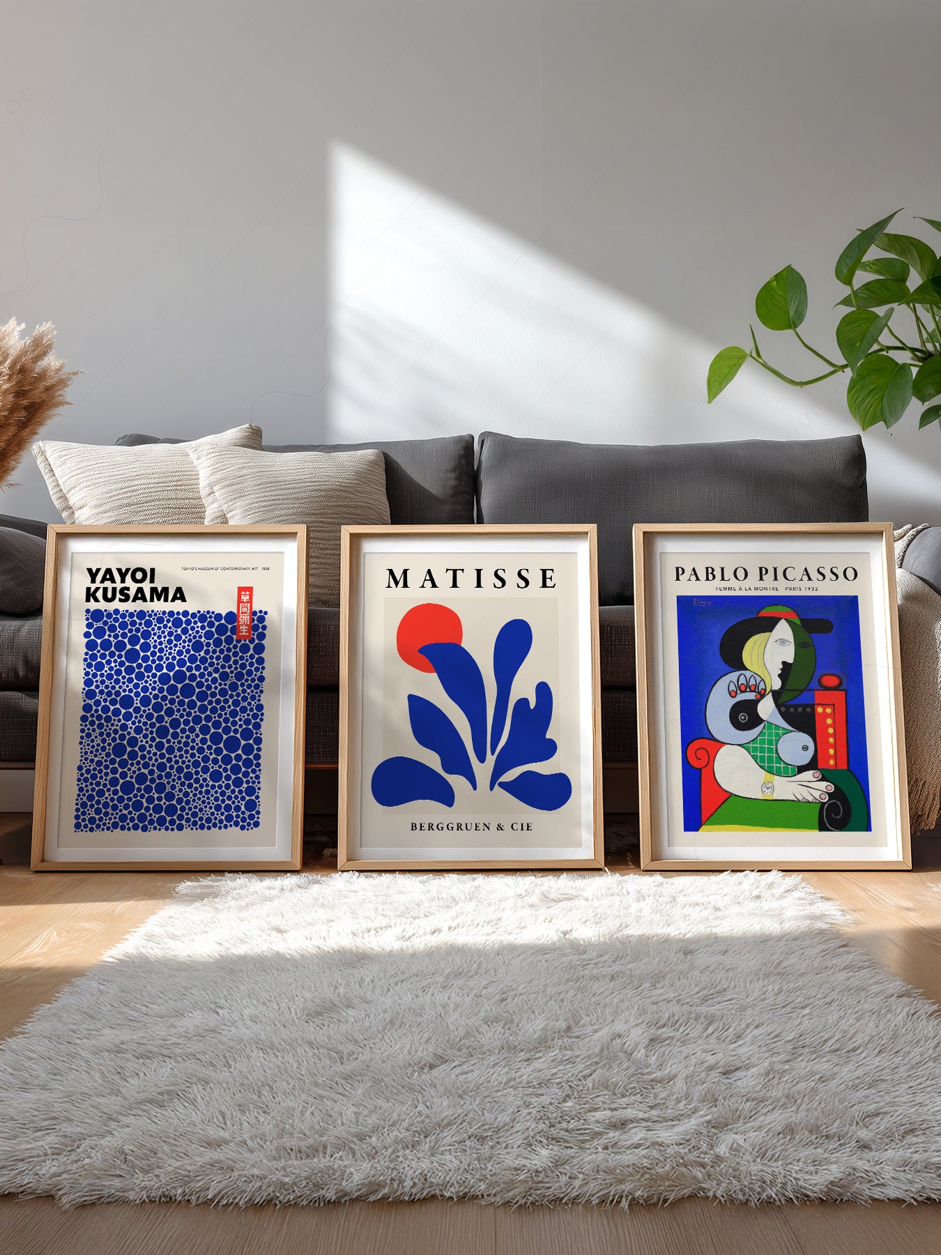 Gallery wall featuring Matisse Kusama Picasso Set of 3 Art fine art print