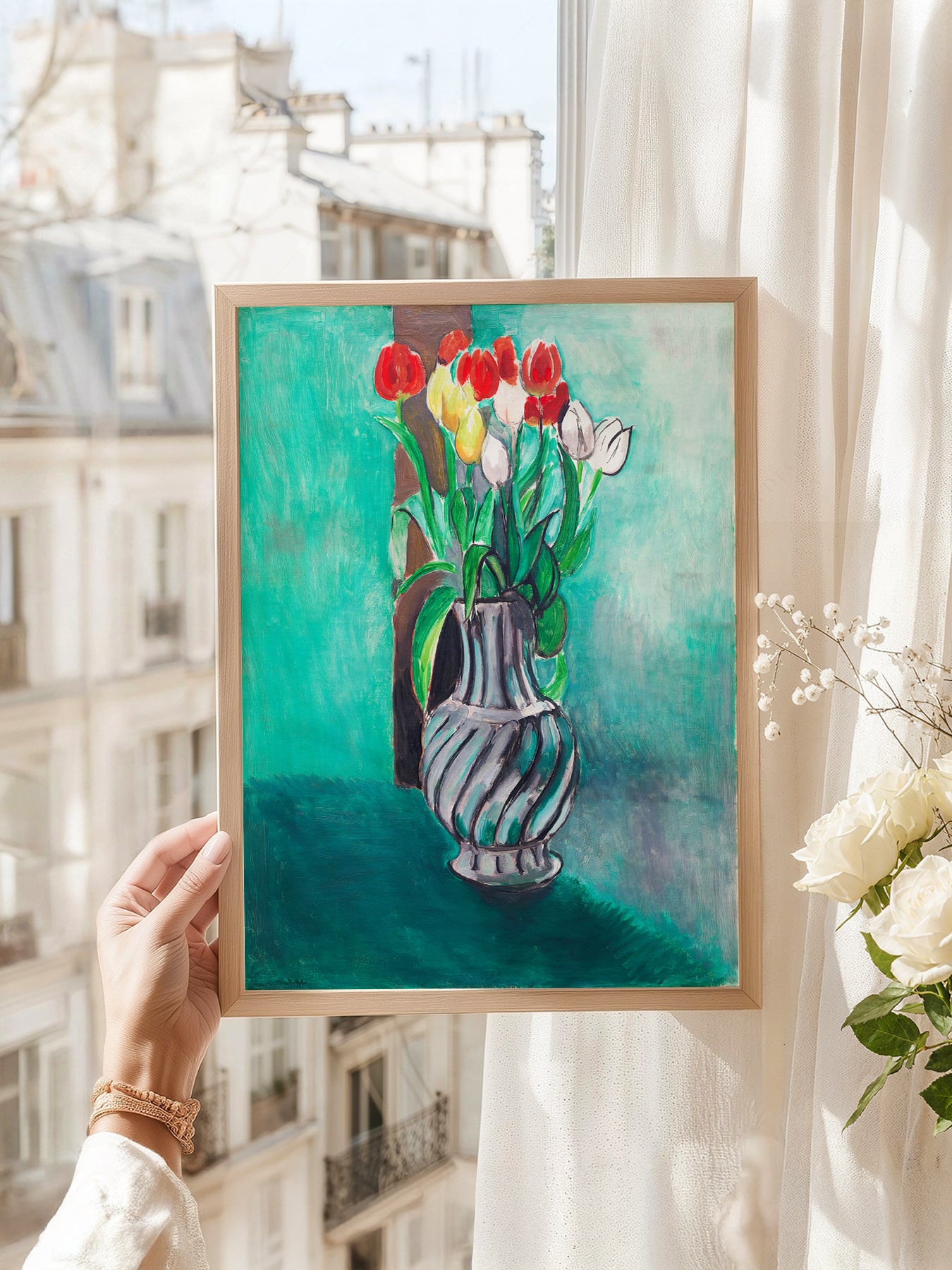 Henri Matisse art print as wall decor in a minimalist home office