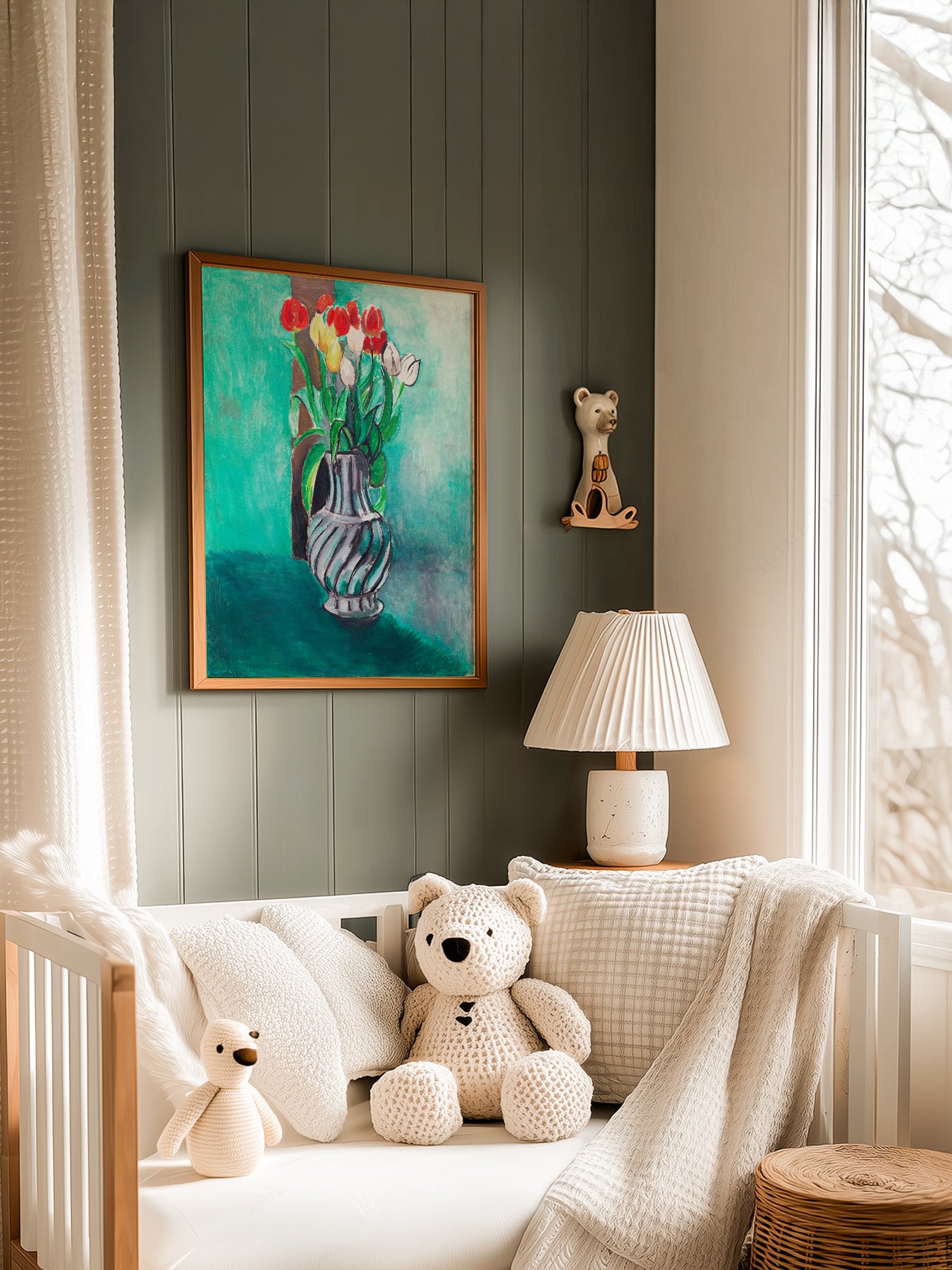Henri Matisse Tulips in Vase in a light-filled Japandi-inspired living space