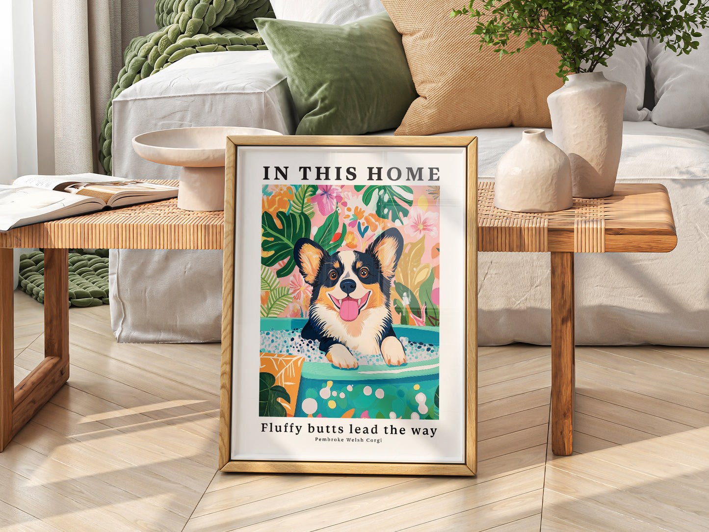 Multiple size options for Pembroke Welsh Corgi wall art print display