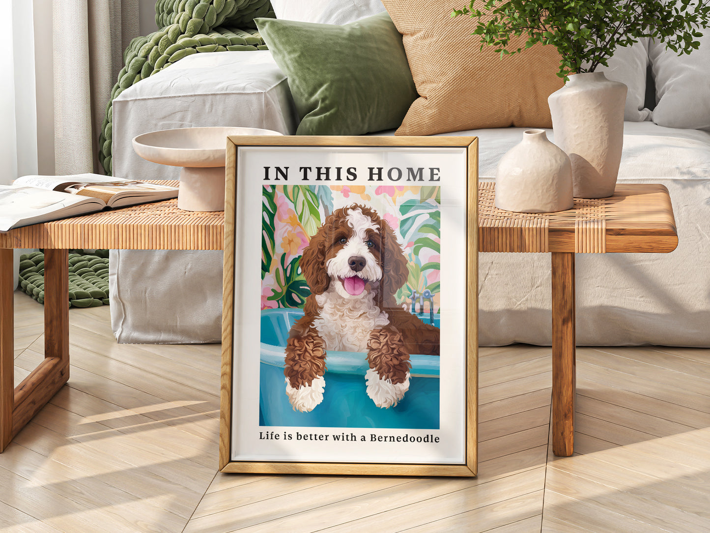 Gallery wall featuring Bernedoodle Dog fine art print