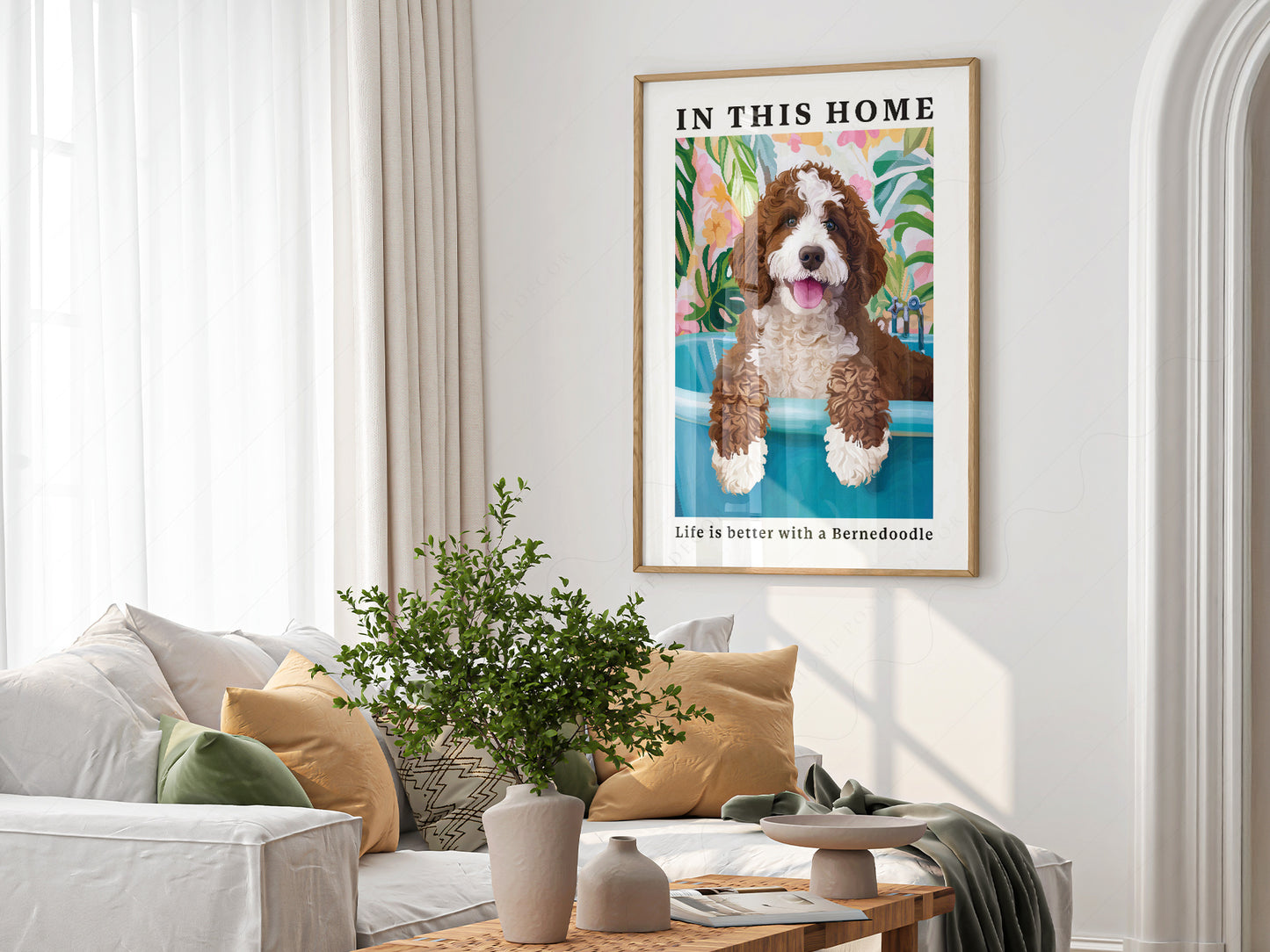 Multiple size options for Bernedoodle Dog wall art print display