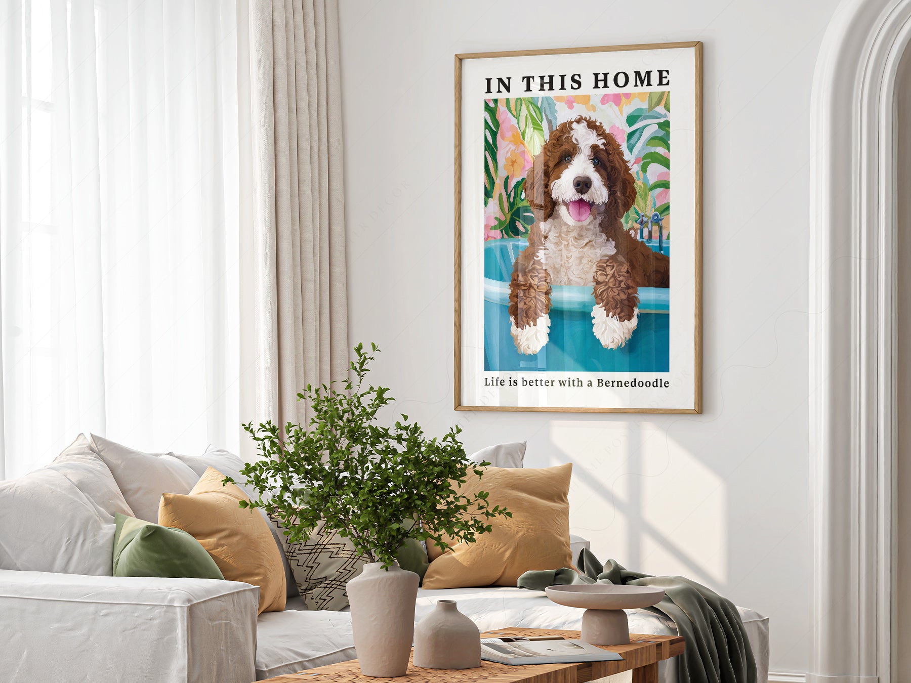 Multiple size options for Bernedoodle Dog wall art print display