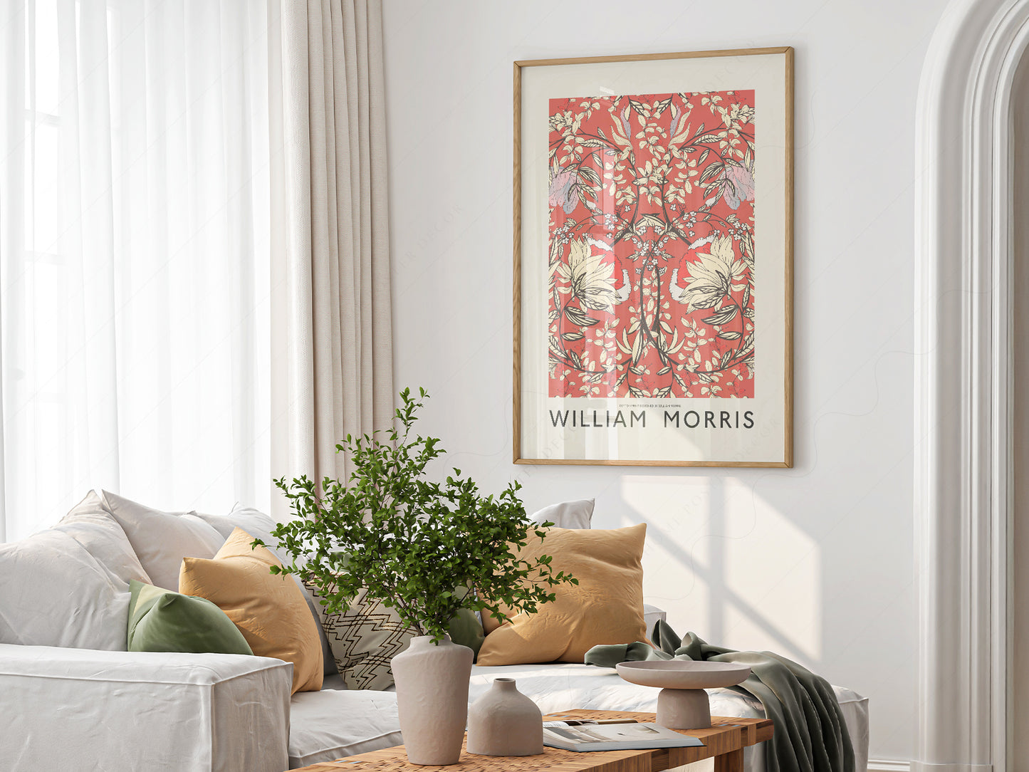 William Morris Red Floral Cotton print on 100% Cotton Matte Paper – texture detail