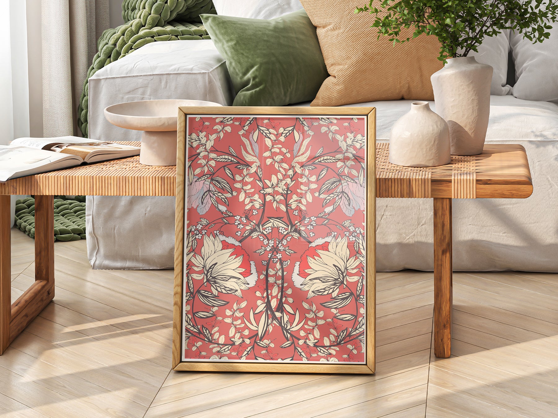 Multiple size options for William Morris Red Floral Pattern wall art print display