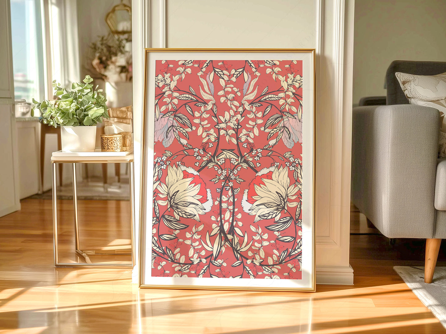 William Morris wall art in a cozy home study or reading room