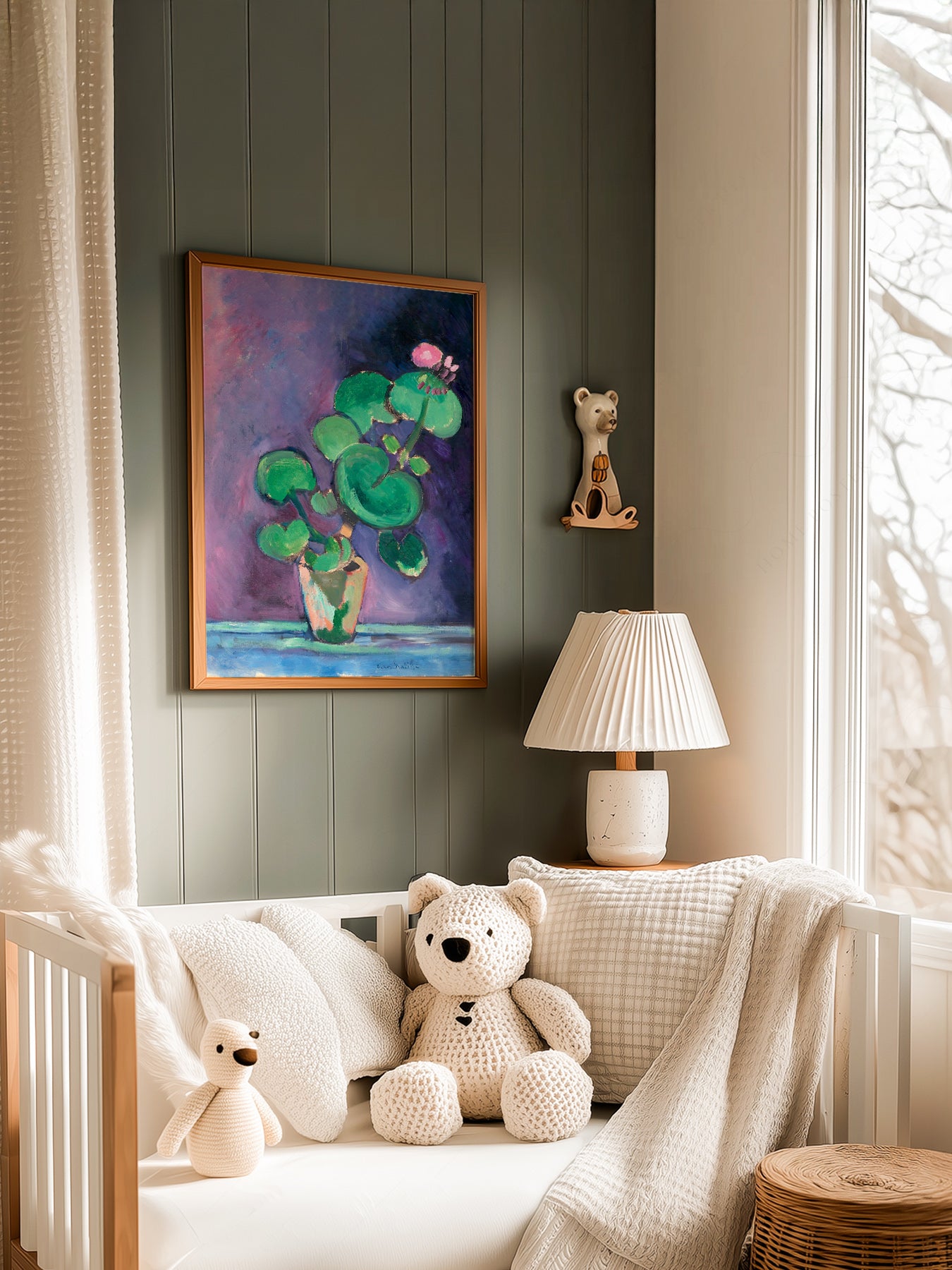 Henri Matisse Geraniums in Vase in a light-filled Japandi-inspired living space