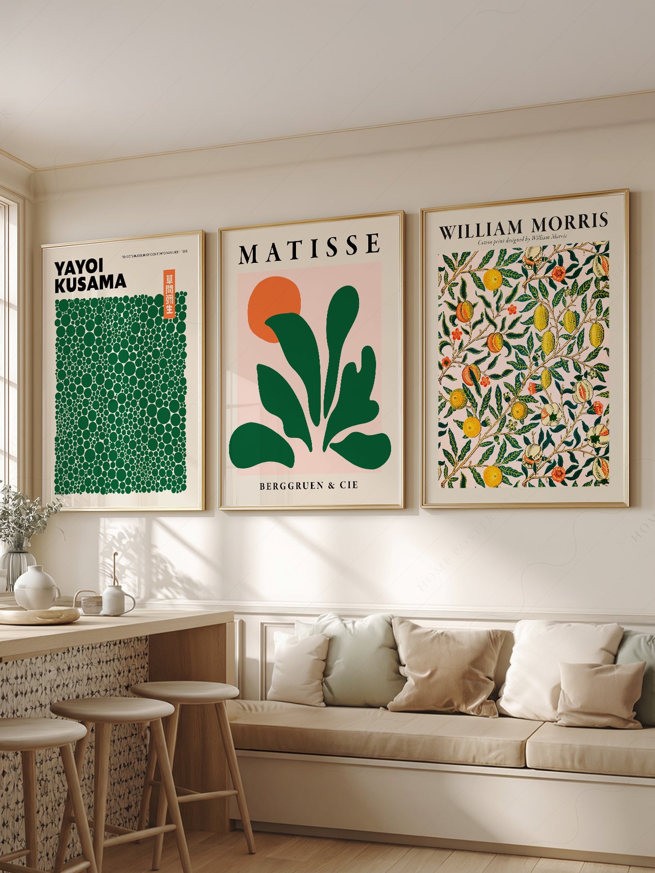 Kusama Matisse William Morris Set of 3 Prints – Green – fine art print wall decor